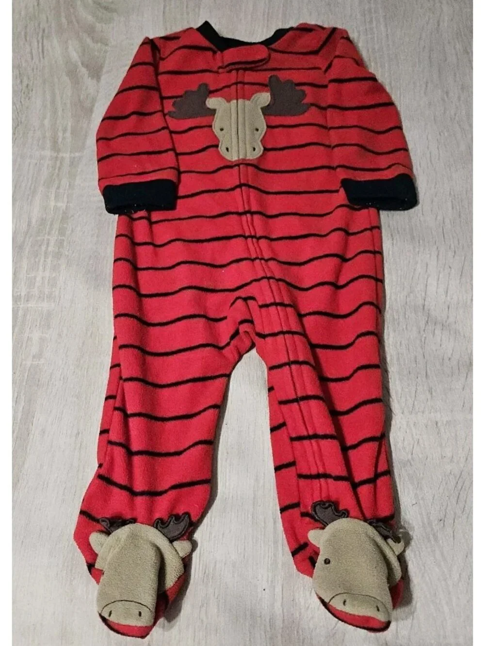 Lot Of 6 Carters Fleece Footed Pjs Pajamas Size 3-6 Months Boys Cozy Santa Moose